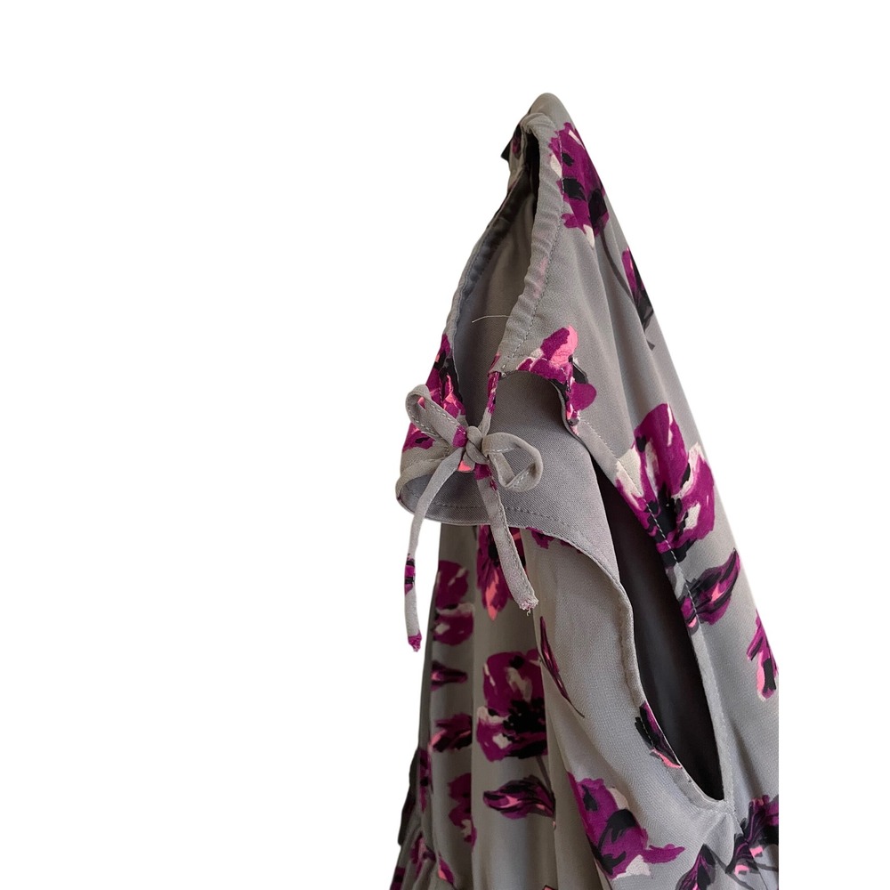 Torrid Grey Purple Floral Cold Shoulder Tie Sleeve Georgette Dress Size 1, 1X - Picture 4 of 6